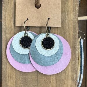 Chic Layered Pink and Gray Earrings